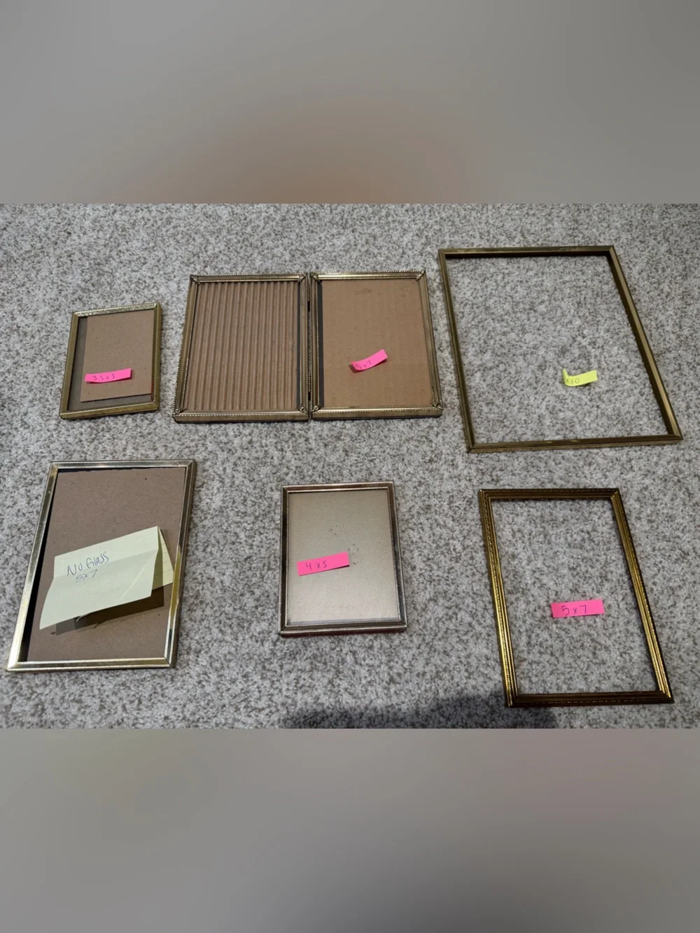 Lot of 6 Vintage Gold Tone Metal Photo Frames Brass Gallery Set